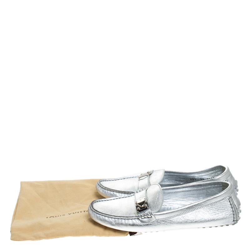 Louis Vuitton Metallic Silver Leather Lombok Loafers Size 37 4