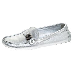 Louis Vuitton Metallic Silver Leather Lombok Loafers Size 37