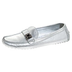 Louis Vuitton Metallic Silver Leather Lombok Loafers Size 37