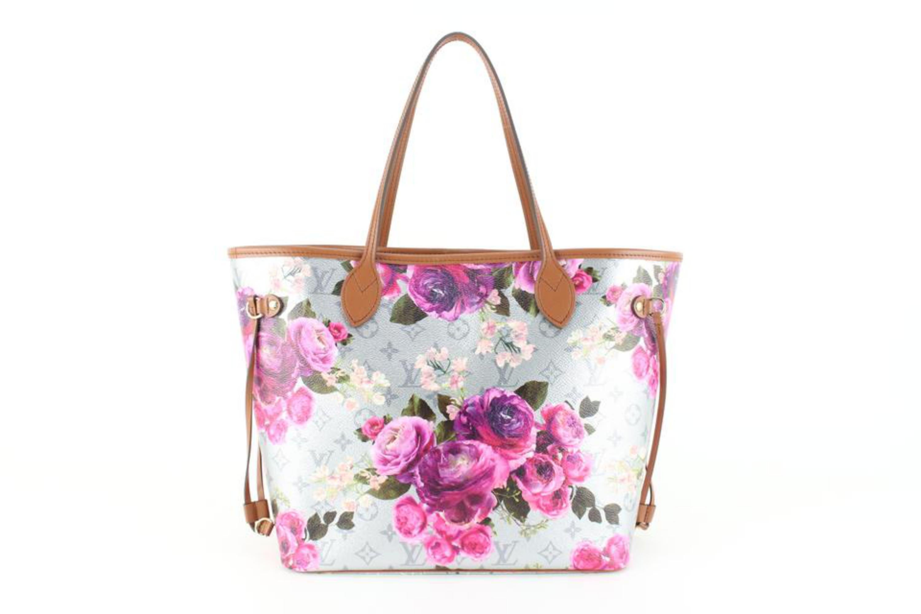 Louis Vuitton Metallic Silver  Monogram Garden Neverfull MM Tote with Pouch  9lv 5
