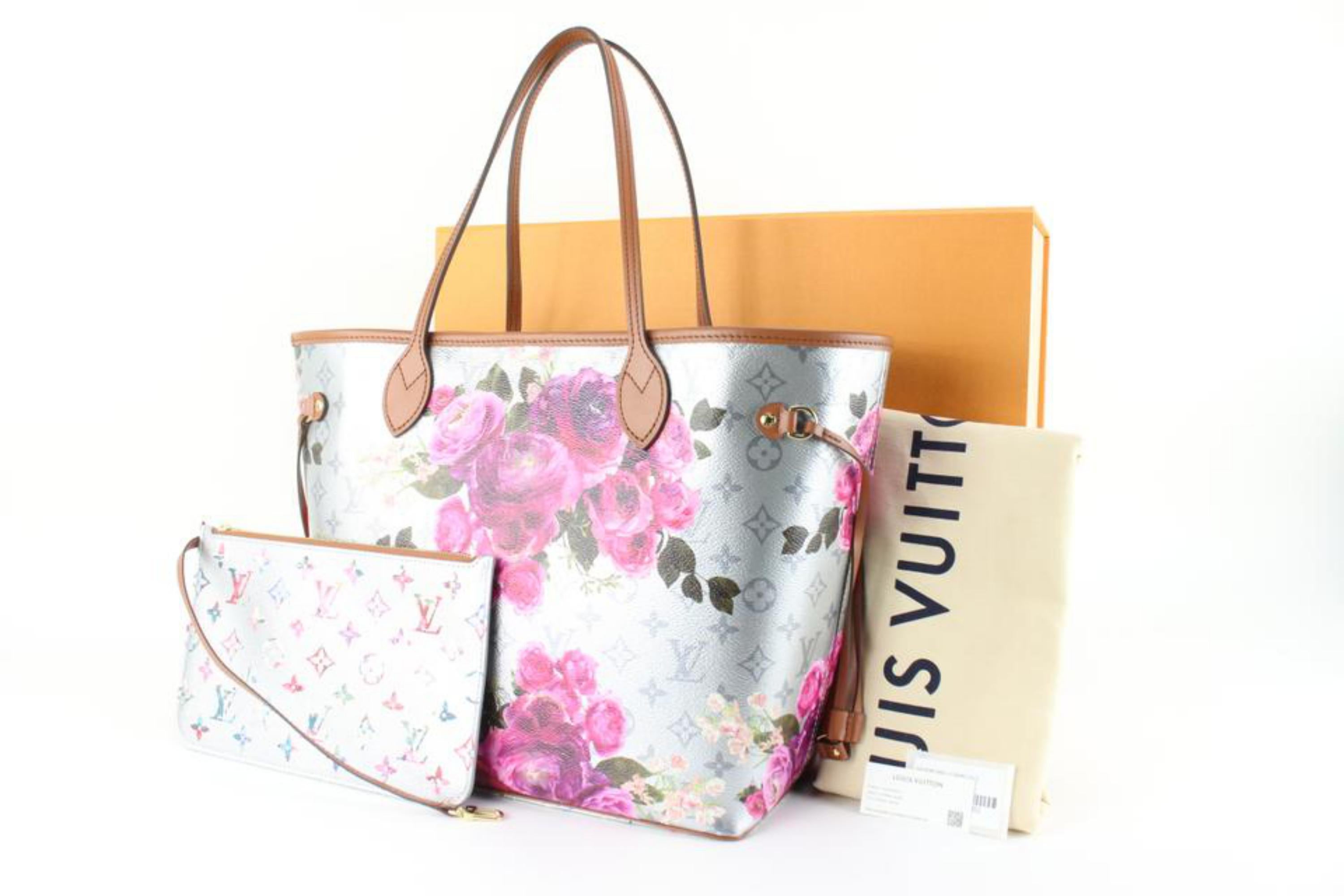 Louis Vuitton Metallic Silver  Monogram Garden Neverfull MM Tote with Pouch  9lv 7