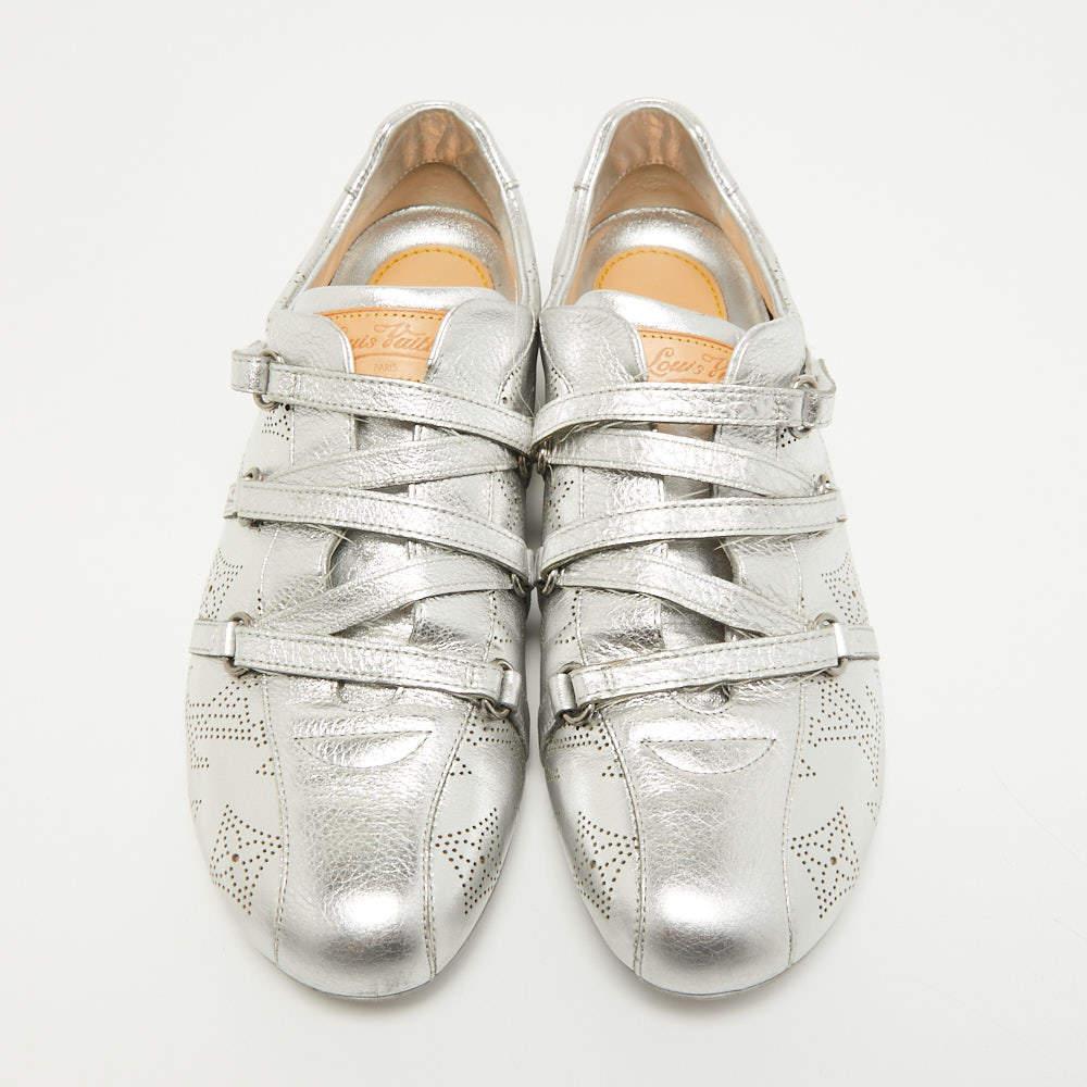 Louis Vuitton Metallic Silver Monogram Leather Sneakers Size 40 1