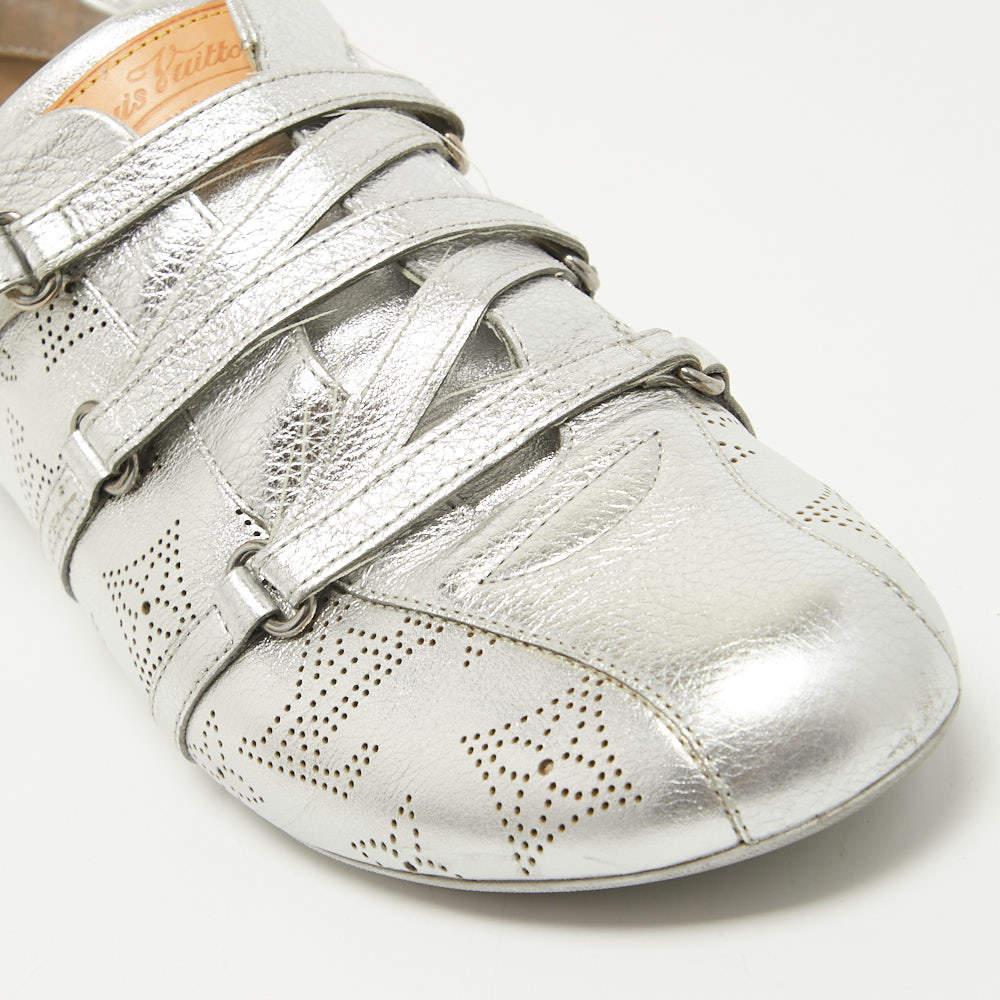 Louis Vuitton Metallic Silver Monogram Leather Sneakers Size 40 3