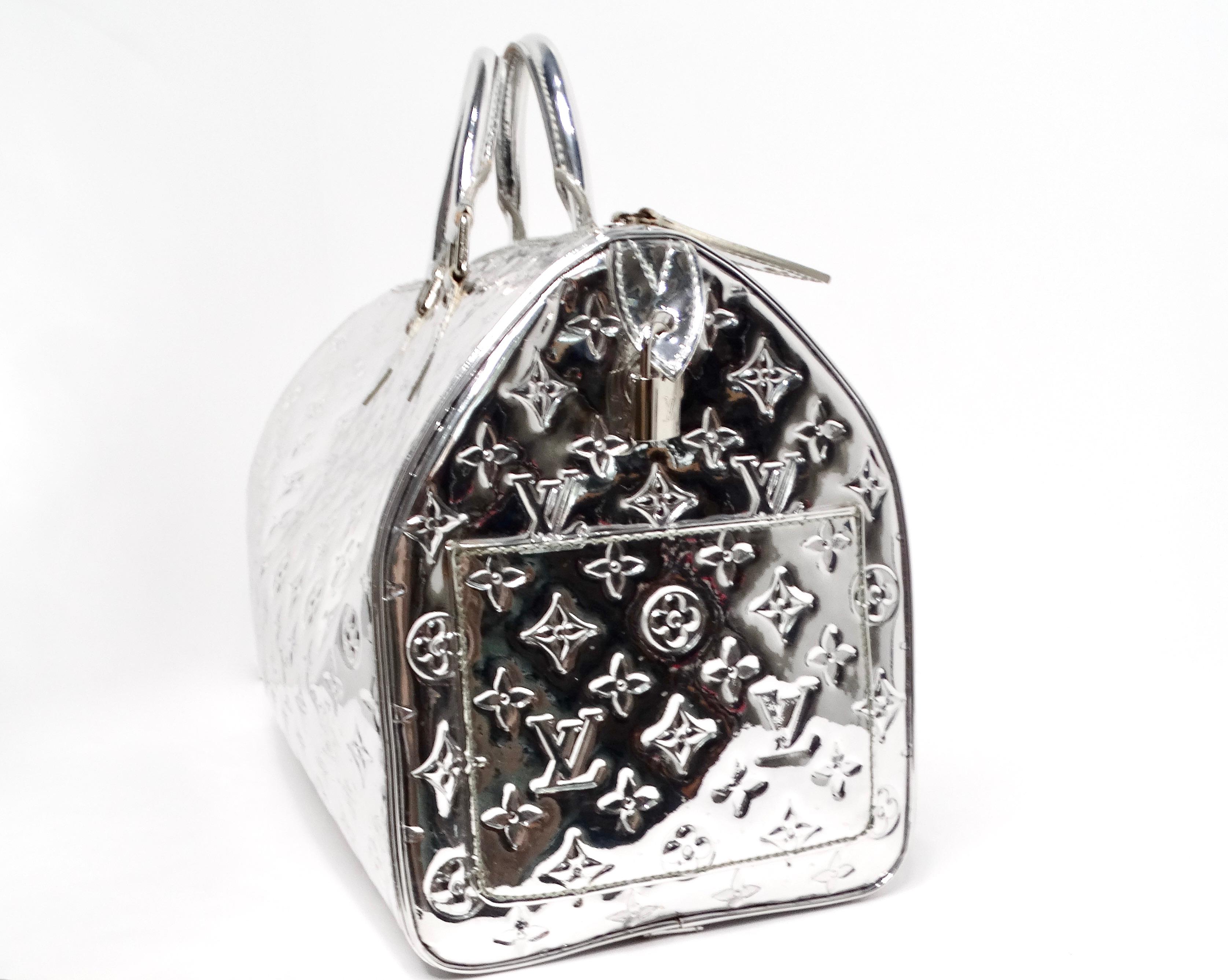 Louis Vuitton Metallic Silver Monogram Miroir Speedy Duffle Bag 1