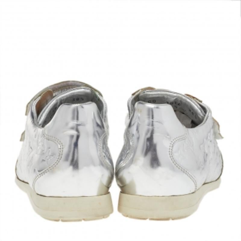 Louis Vuitton Metallic Silver Monogram Mirror Tennis Sneakers Size 38.5 In Good Condition In Dubai, Al Qouz 2