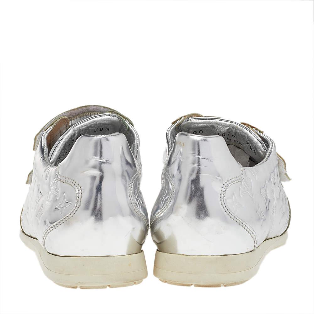 Women's Louis Vuitton Metallic Silver Monogram Mirror Tennis Sneakers Size 38.5 For Sale