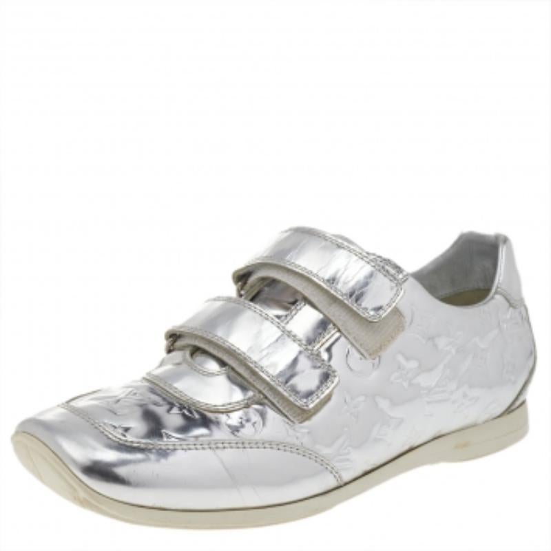 Louis Vuitton Metallic Silver Monogram Mirror Tennis Sneakers Size 38.5 1