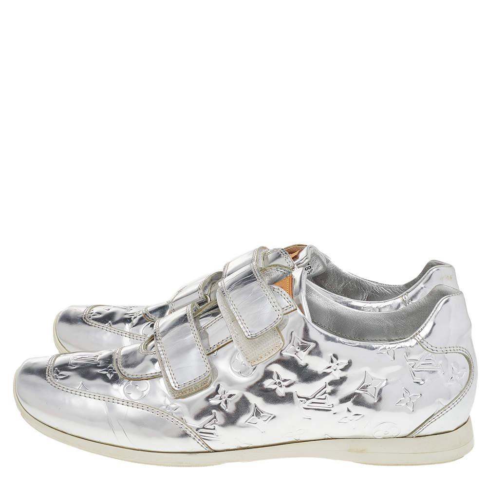 Louis Vuitton Metallic Silver Monogram Mirror Tennis Sneakers Size 38.5 For Sale 1