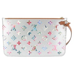 Louis Vuitton Metallic Silver Multicolor Floral Garden Neverfull Pochette 14lz82