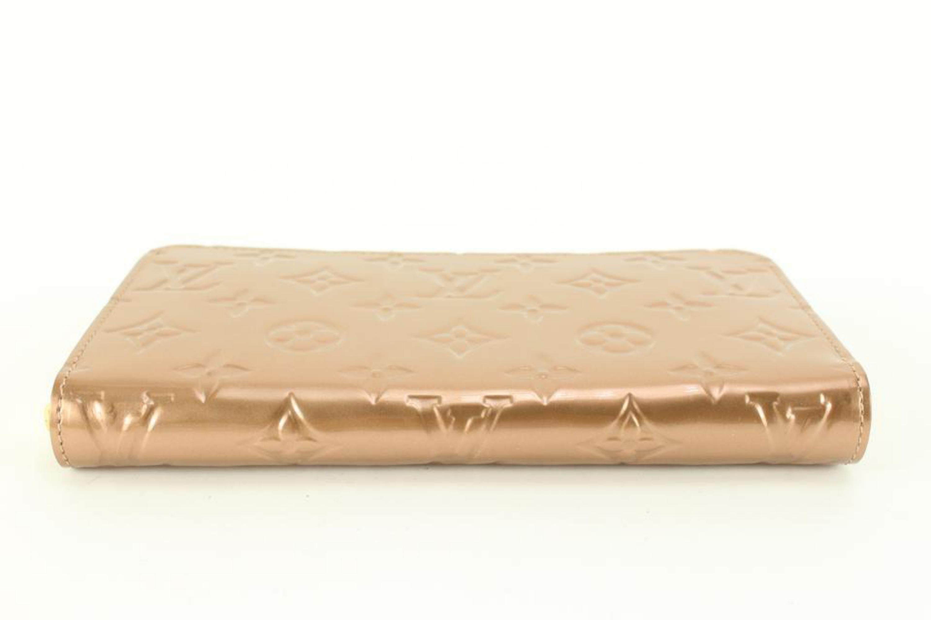 Brown Louis Vuitton Metallic Vernis Rose Gold Zippy Wallet Long 6lz82s