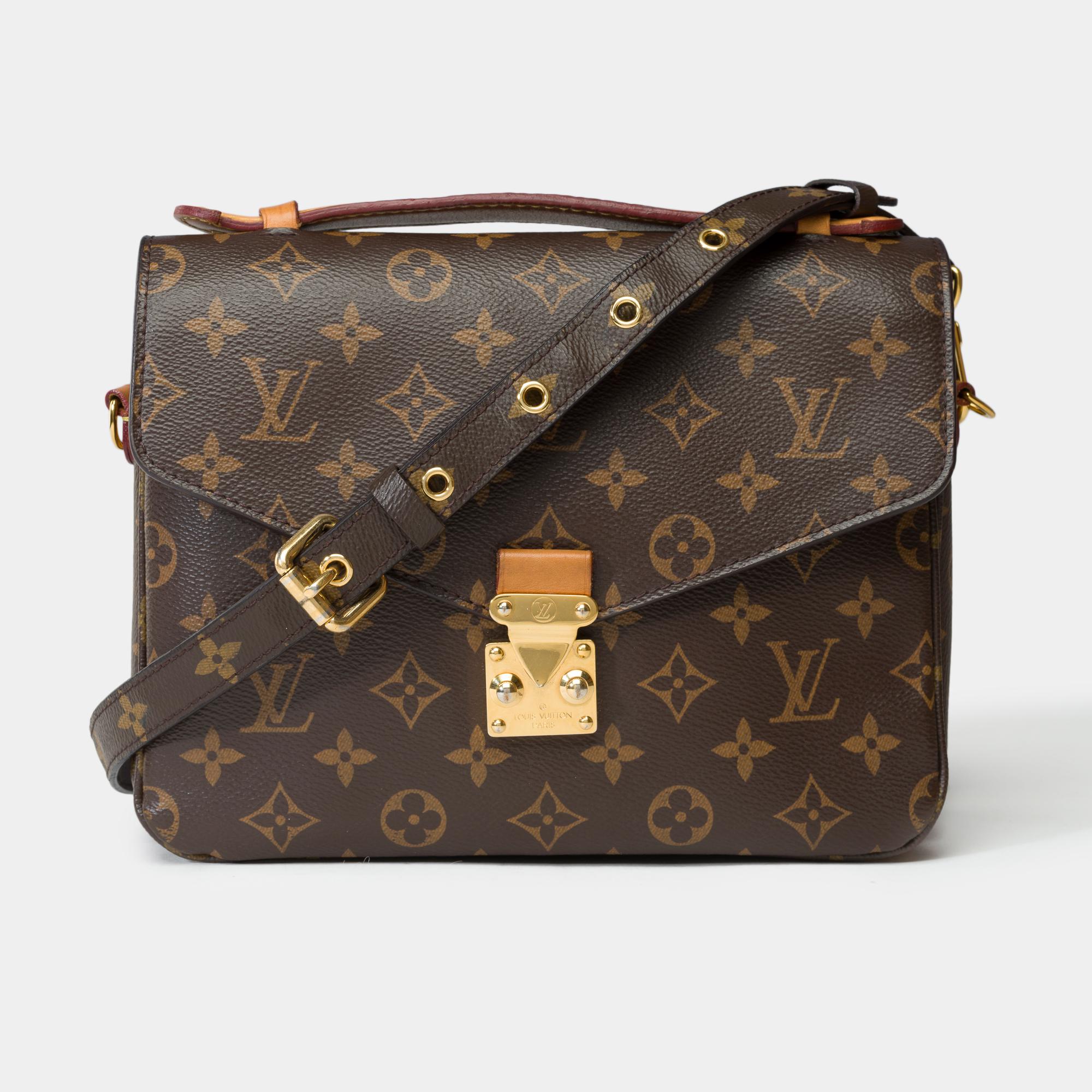 Superb​ ​Louis​ ​Vuitton​ ​Metis​ ​shoulder​ ​bag​ ​in​ ​brown​ ​monogram​ ​canvas​ ​and​ ​natural​ ​leather,​ ​gold​ ​metal​ ​trim,​ ​simple​ ​handle​ ​in​ ​natural​ ​leather,​ ​removable​ ​adjustable​ ​strap​ ​in​ ​brown​ ​monogram​ ​canvas​