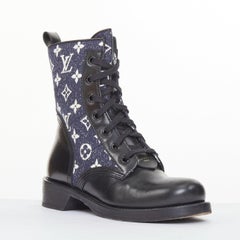 LOUIS VUITTON Metropolis Denim Monogram Flat Ranger combat boots EU38 US8