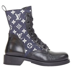 LOUIS VUITTON Metropolis Denim Monogram Flat Ranger combat boots EU38 US8