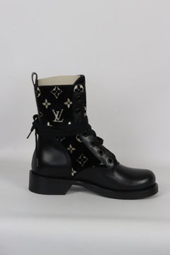 Louis Vuitton Metropolis Mongorammed Velvet And Leather Ankle Boots Eu 38 Uk 5