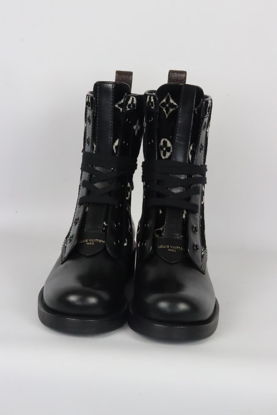 Louis Vuitton Metropolis Mongorammed Velvet And Leather Ankle Boots Eu 38 Uk 5 In Excellent Condition In London, GB