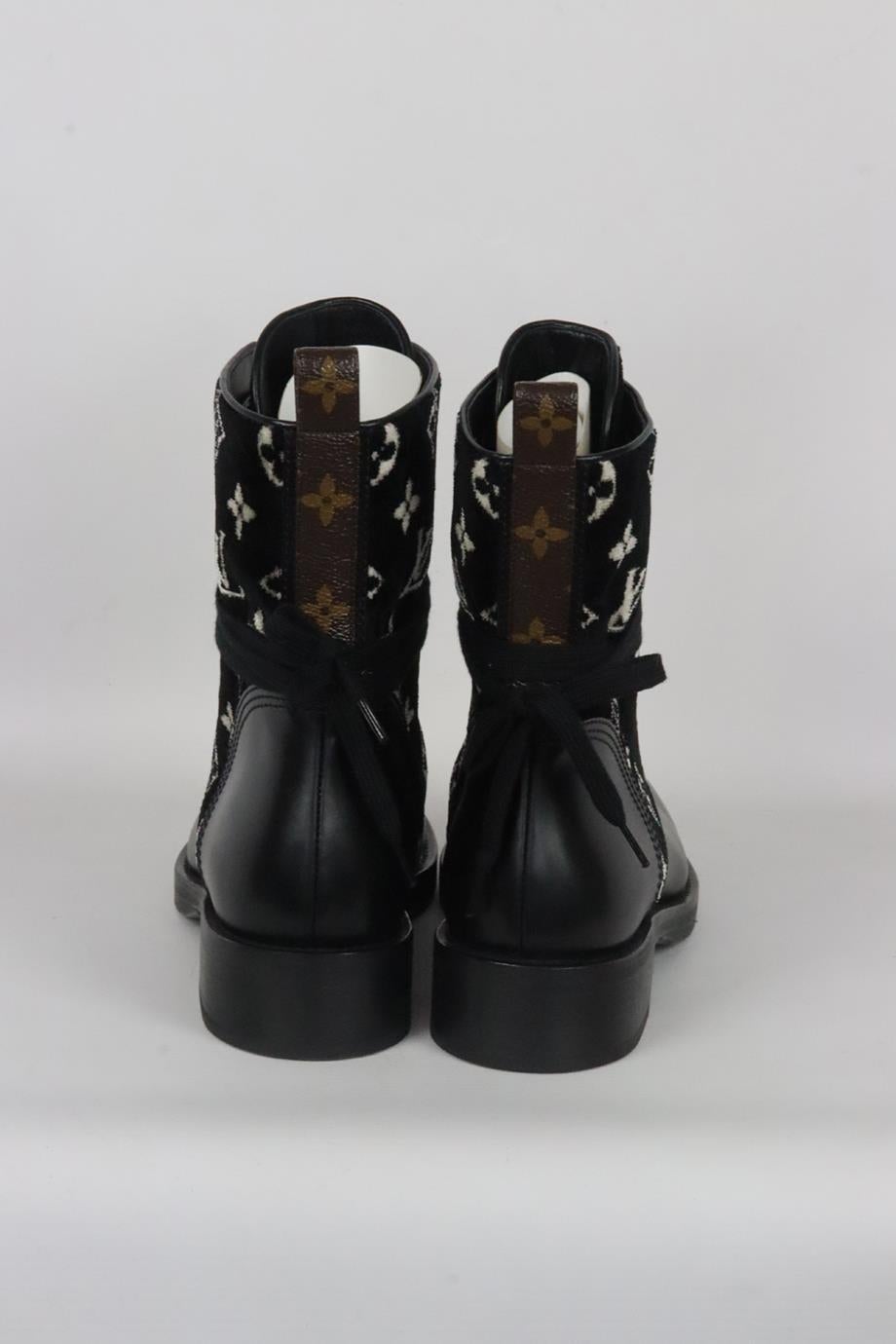 Women's Louis Vuitton Metropolis Mongorammed Velvet And Leather Ankle Boots Eu 38 Uk 5