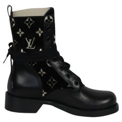 Louis Vuitton Metropolis Mongorammed Velvet And Leather Ankle Boots Eu 38 Uk 5