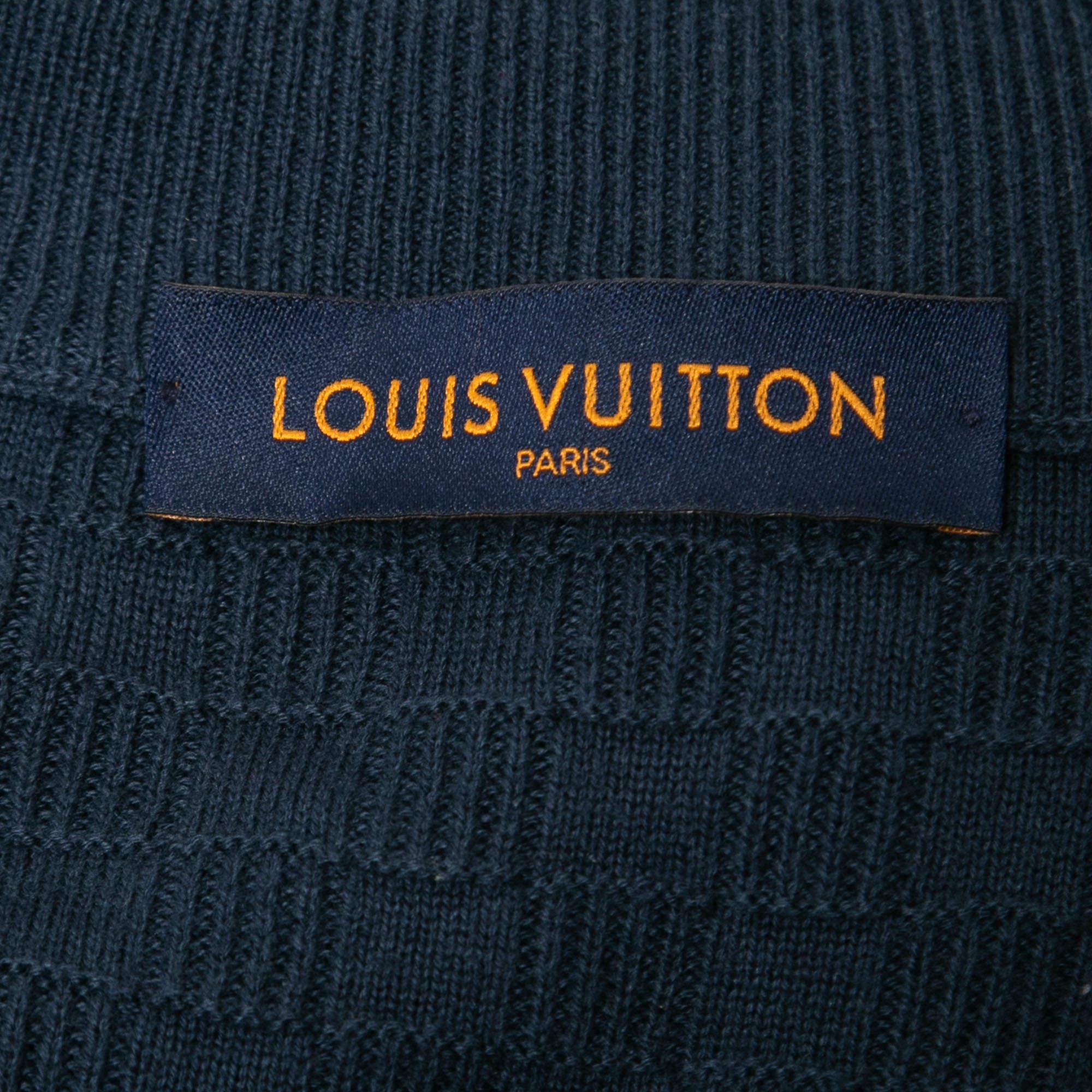 Men's Louis Vuitton Midnight Blue Damier Pattern Wool & Cotton Knit Cardigan 4XL