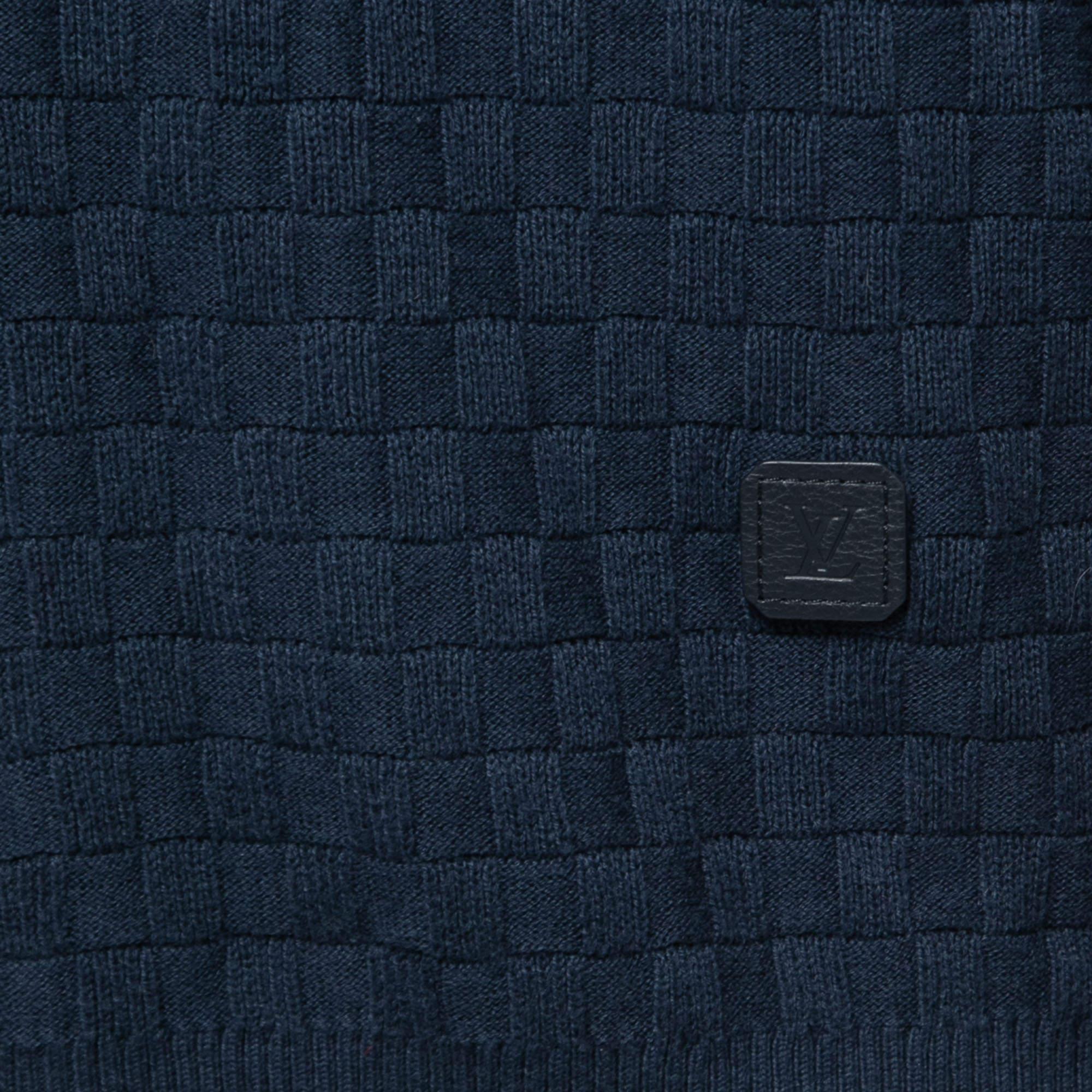 Louis Vuitton Midnight Blue Damier Pattern Wool & Cotton Knit Cardigan 4XL 1