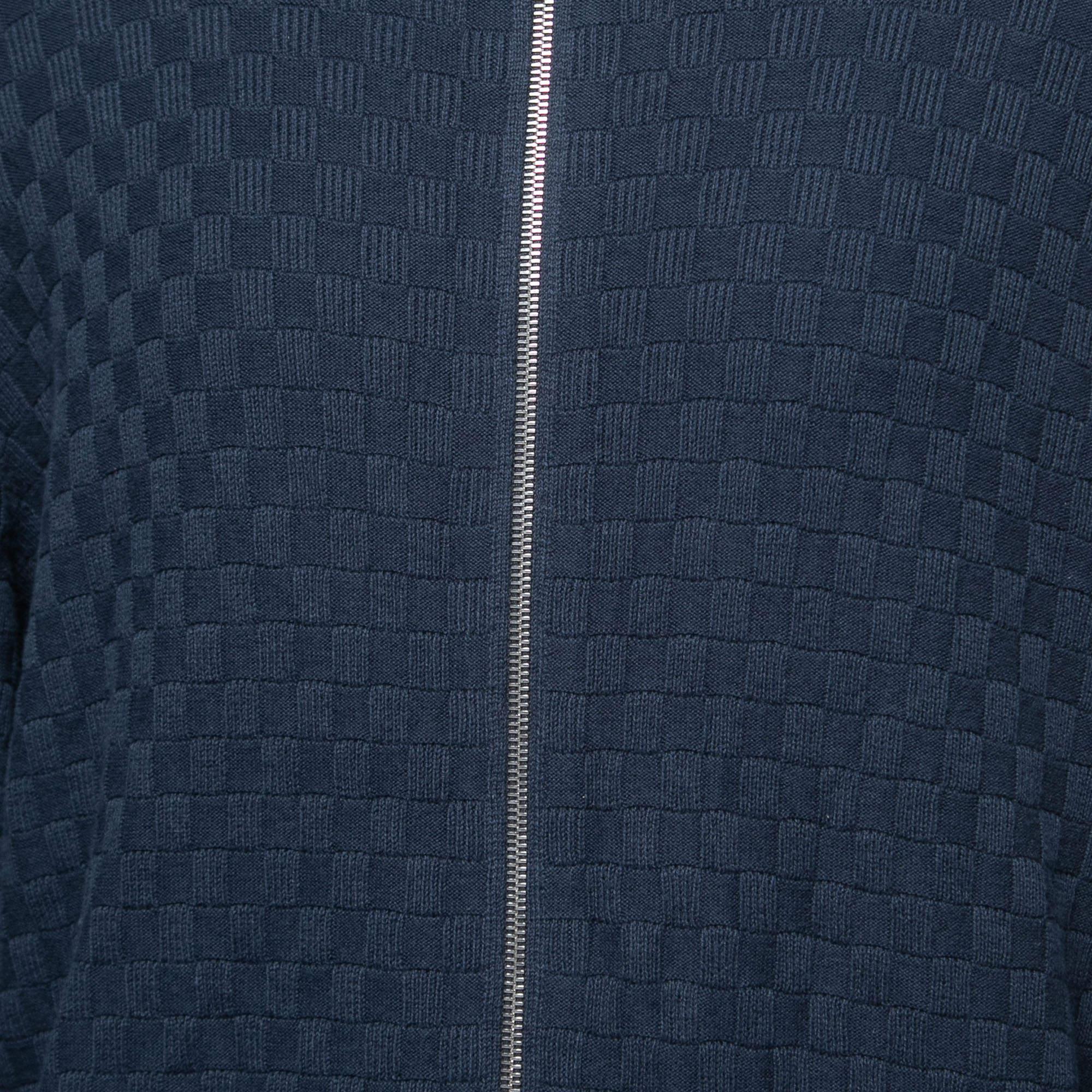 Louis Vuitton Midnight Blue Damier Pattern Wool & Cotton Knit Cardigan 4XL 2