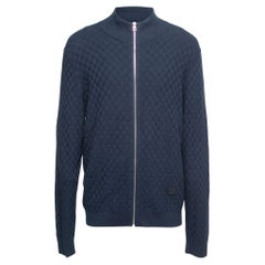 Mitternachtsblaue Strickjacke aus Wolle und Baumwolle mit Damier-Muster von Louis Vuitton 4XL