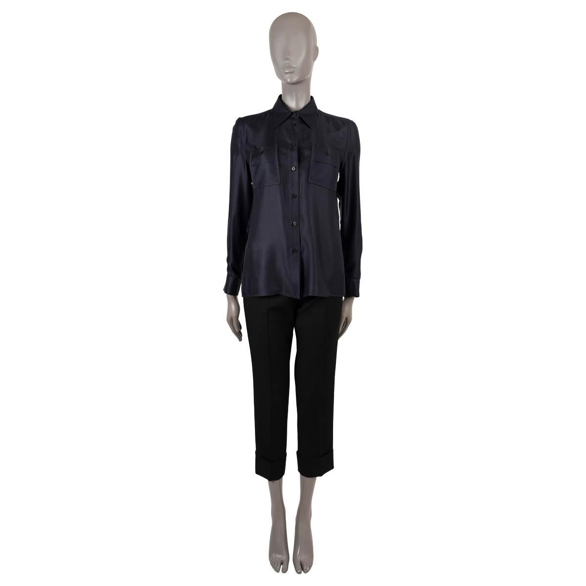 Women's LOUIS VUITTON midnight blue silk 2020 MONOGRAM Button-Up Shirt 36 XS For Sale
