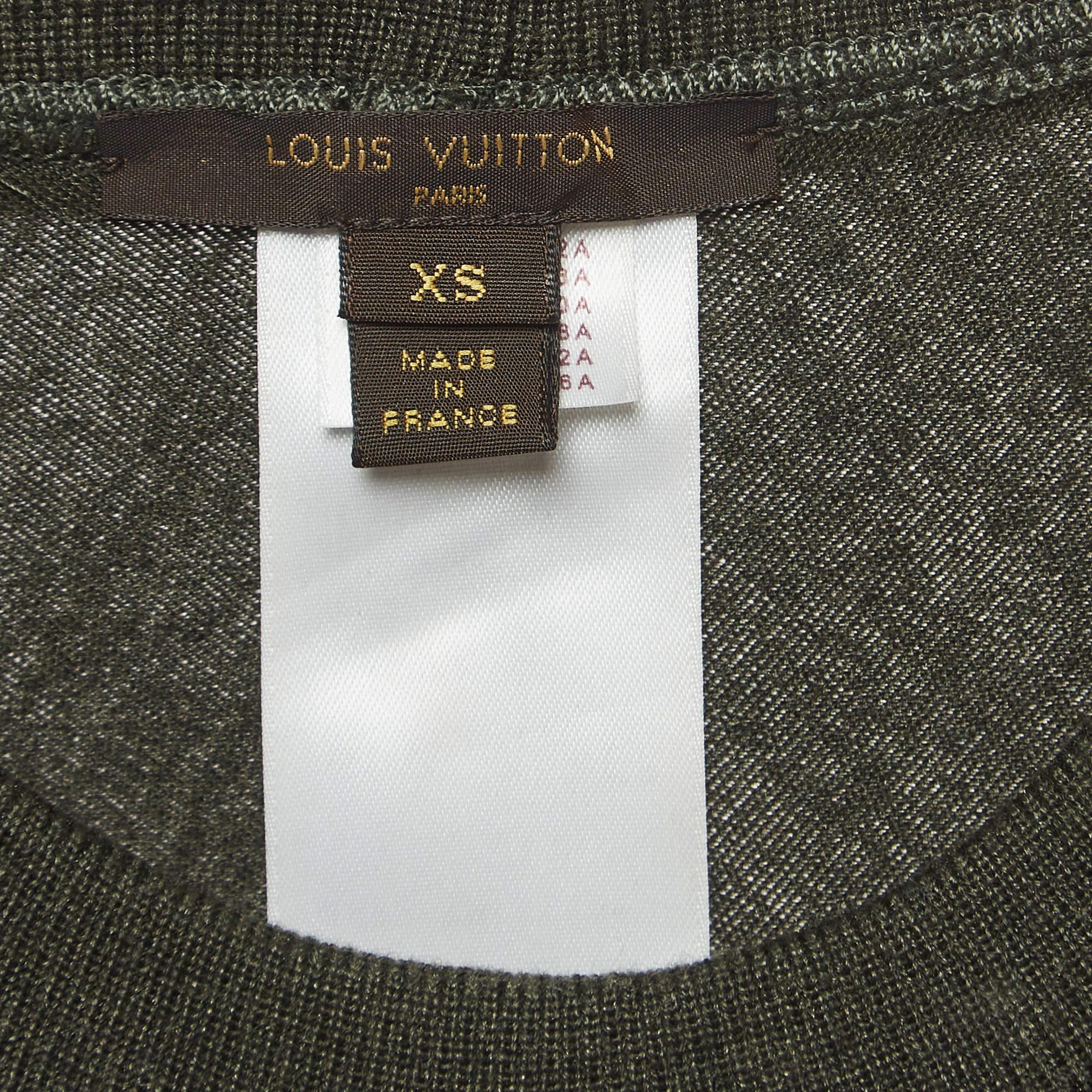 Women's Louis Vuitton Military Green Logo Embossed Cashmere & Silk Knit Top XS For Sale