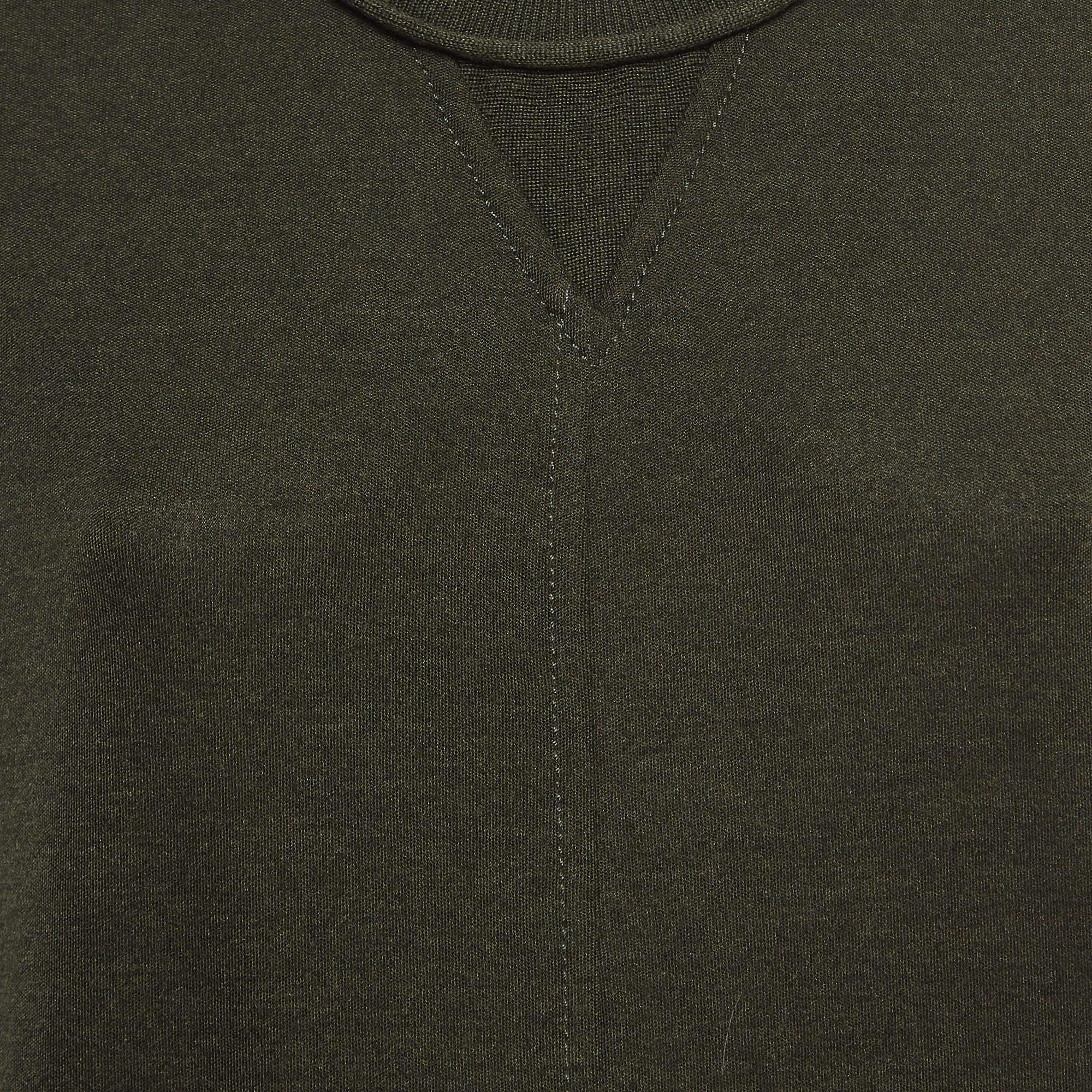 Louis Vuitton Military Green Logo Embossed Cashmere & Silk Knit Top XS For Sale 2
