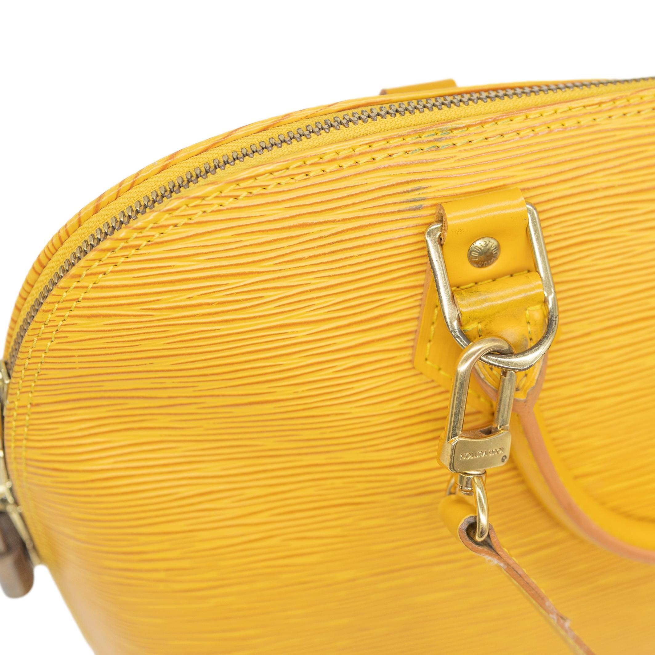 Louis Vuitton Mimosa Yellow EPI Leather Alma PM Top Handle Bag, 1996. The Louis Vuitton Alma is a classic closet staple, first introduced and inspired by the architect of the Art Deco era of the early 1930's. Originally designed by Gaston-Louis