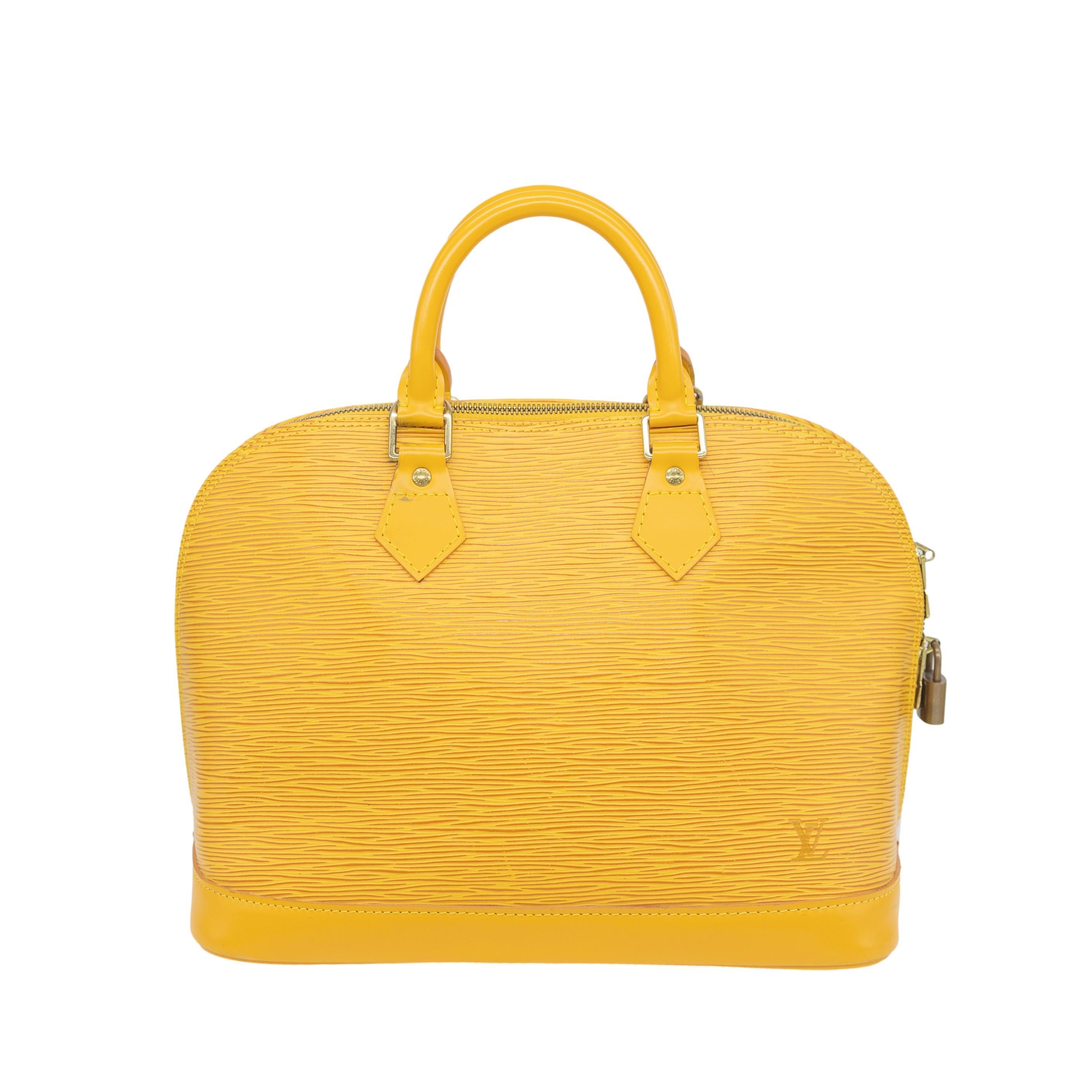 Louis Vuitton Mimosa Yellow EPI Leather Alma PM Top Handle Bag, 1996. In Good Condition For Sale In Banner Elk, NC