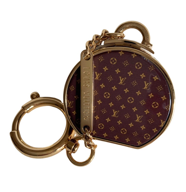 Louis Vuitton Round Leather Keychain Bag Charm Red Gold Free