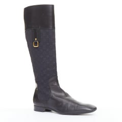 LOUIS VUITTON Mini Lin black monogram canvas saure toe riding boots EU37.5