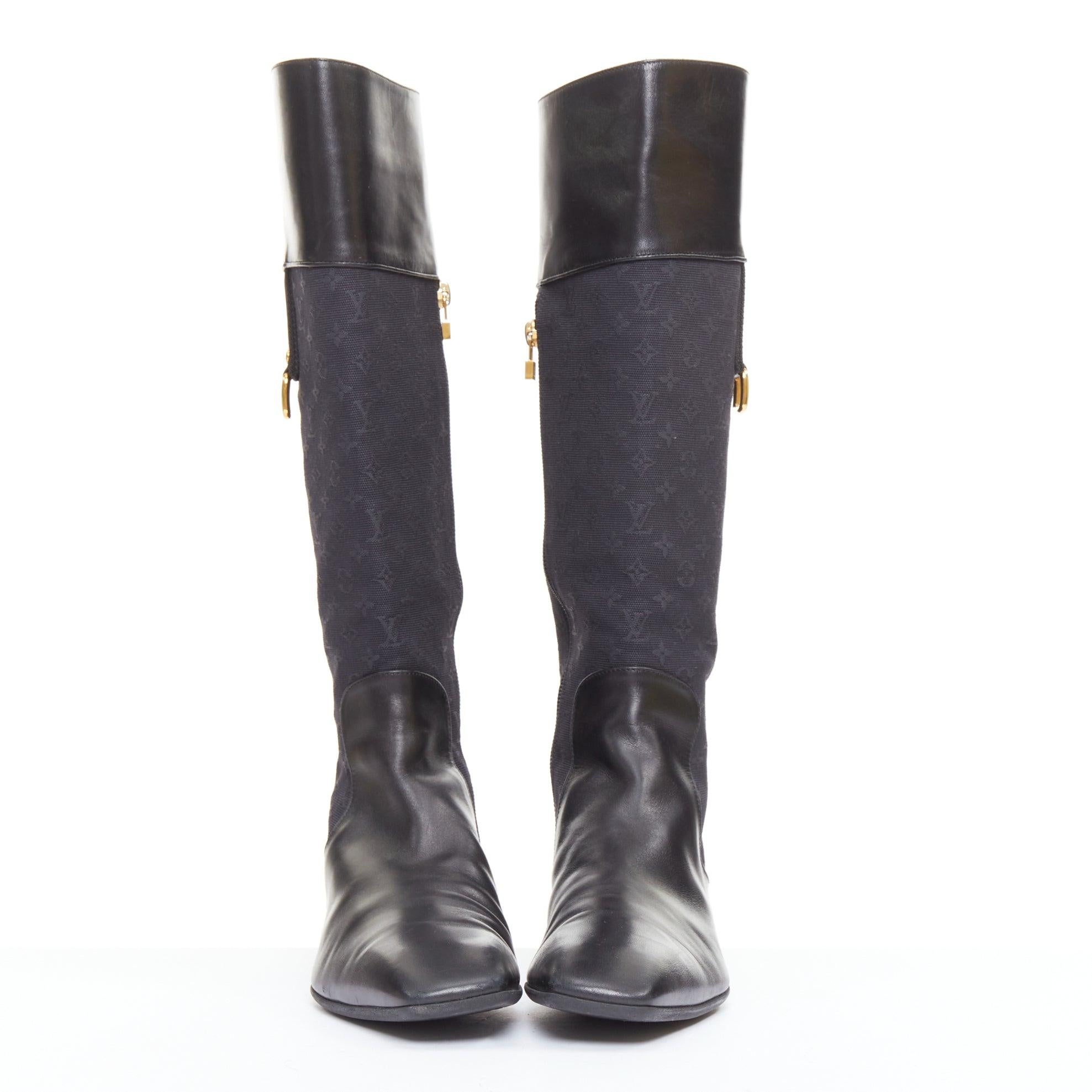 LOUIS VUITTON Mini Lin negro monograma lona saure puntera botas de montar EU37.5 Negro en venta