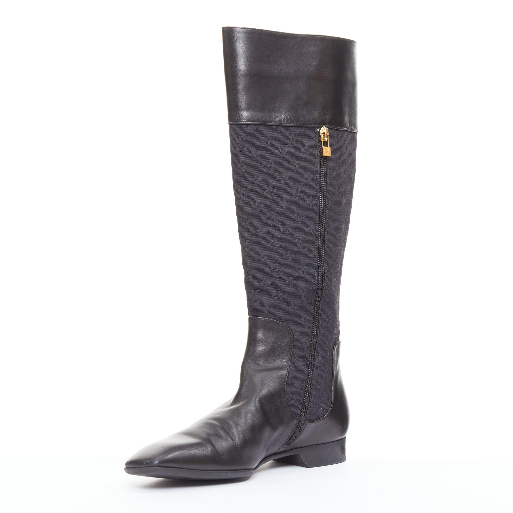 LOUIS VUITTON Mini Lin negro monograma lona saure puntera botas de montar EU37.5 en Bueno estado para la venta en Hong Kong, NT