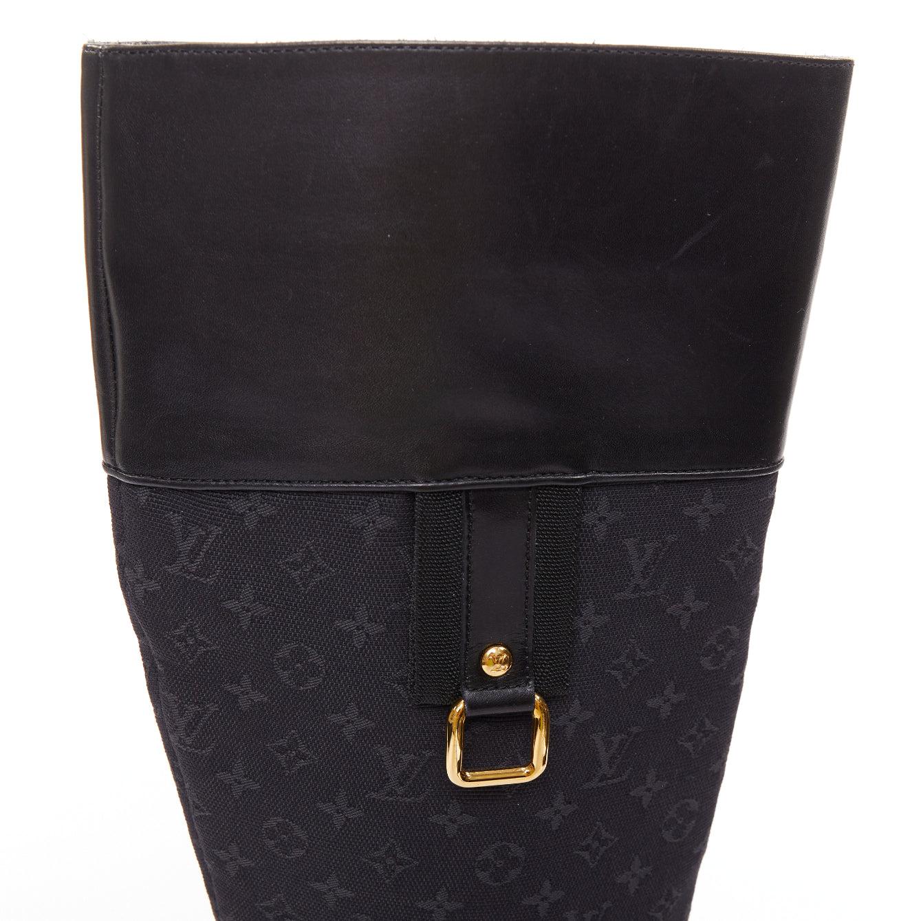 LOUIS VUITTON Mini Lin negro monograma lona saure puntera botas de montar EU37.5 en venta 2