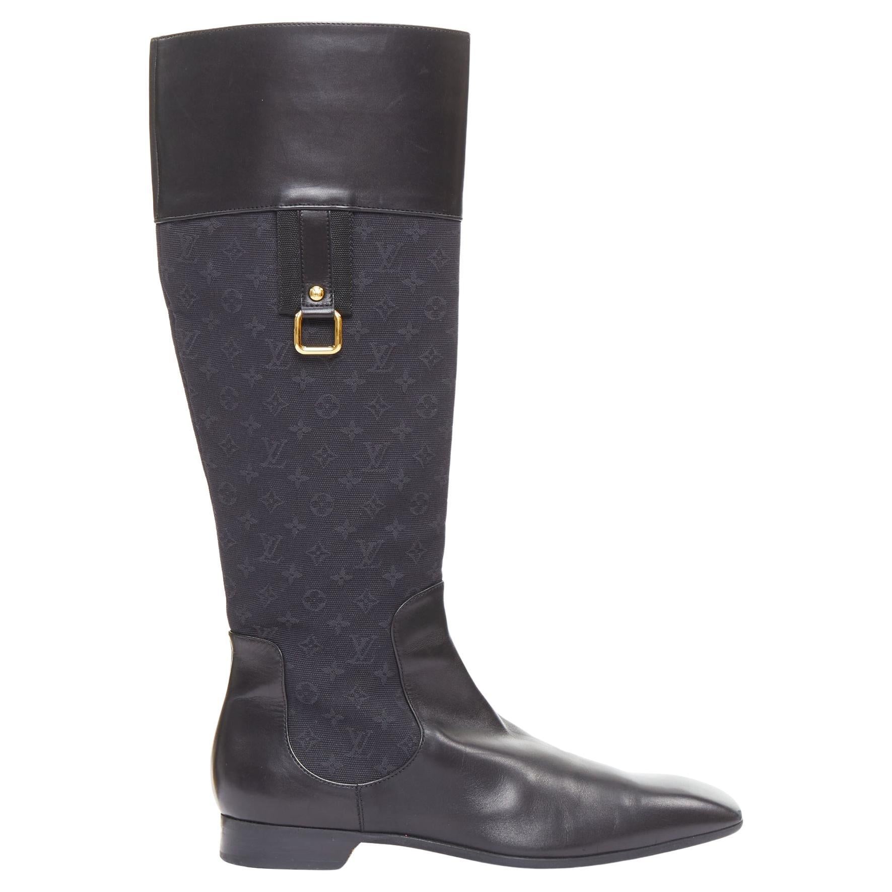 LOUIS VUITTON Mini Lin negro monograma lona saure puntera botas de montar EU37.5 en venta