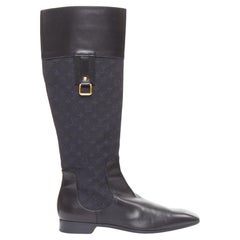 LOUIS VUITTON Mini Lin negro monograma lona saure puntera botas de montar EU37.5