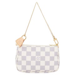 LOUIS VUITTON Mini Pochette Accessoires white damier azur canvas chain bag pouch