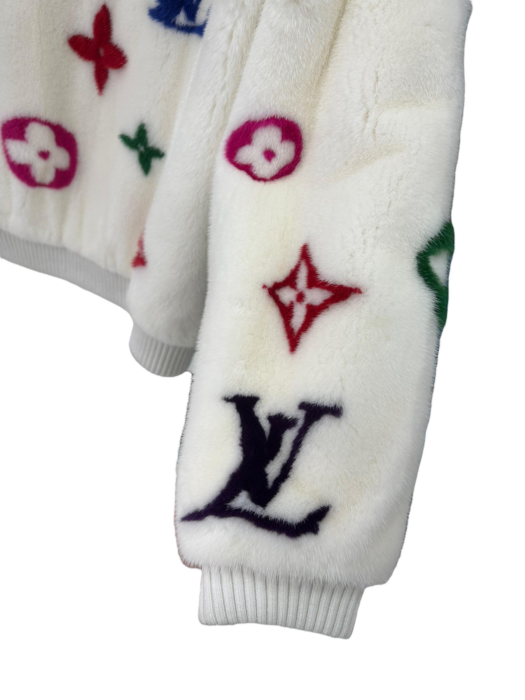 Louis Vuitton Nerzpelzmantel x Virgil Abloh Weiß und mehrfarbiges Pelz im Angebot 12