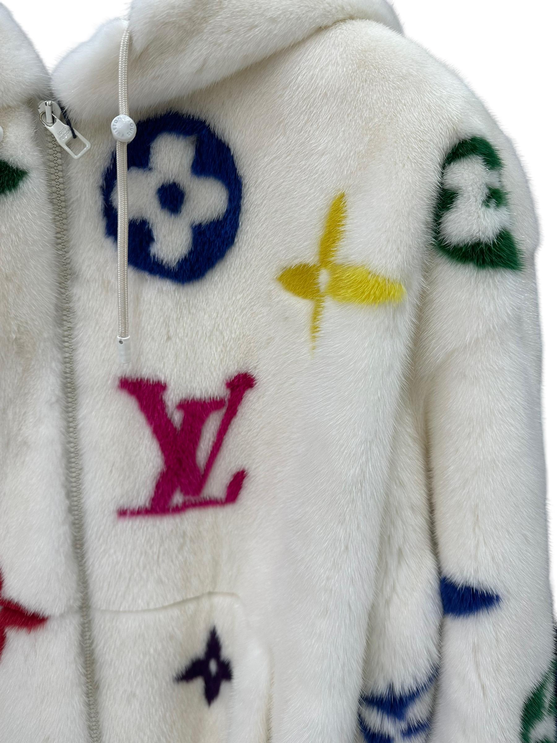 Louis Vuitton Nerzpelzmantel x Virgil Abloh Weiß und mehrfarbiges Pelz im Angebot 2