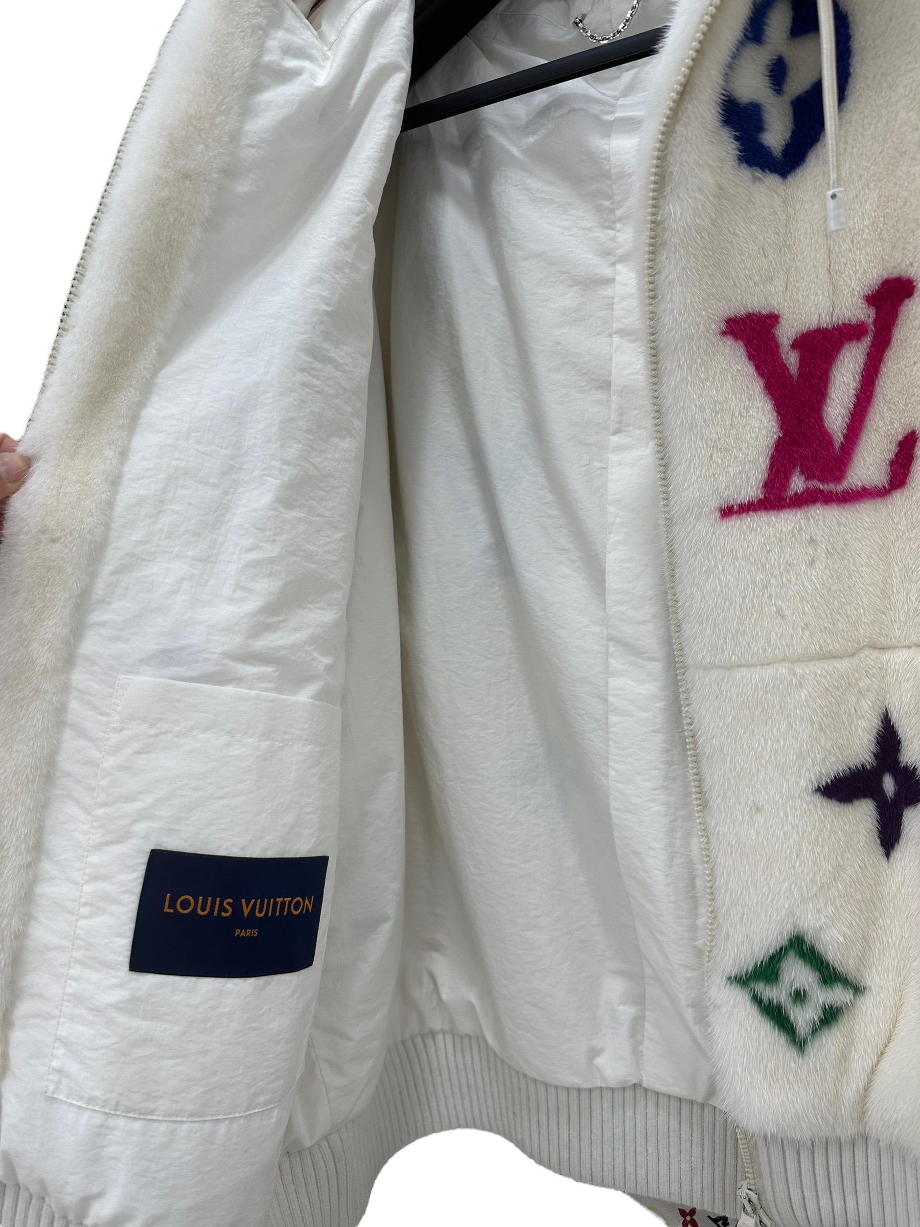 Louis Vuitton Nerzpelzmantel x Virgil Abloh Weiß und mehrfarbiges Pelz im Angebot 5