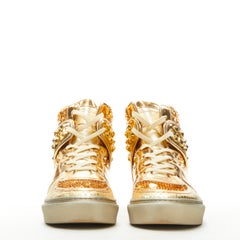LOUIS VUITTON mirrored gold leather sequins stud high top sneakers EU36