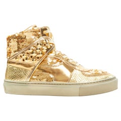LOUIS VUITTON mirrored gold leather sequins stud high top sneakers EU36