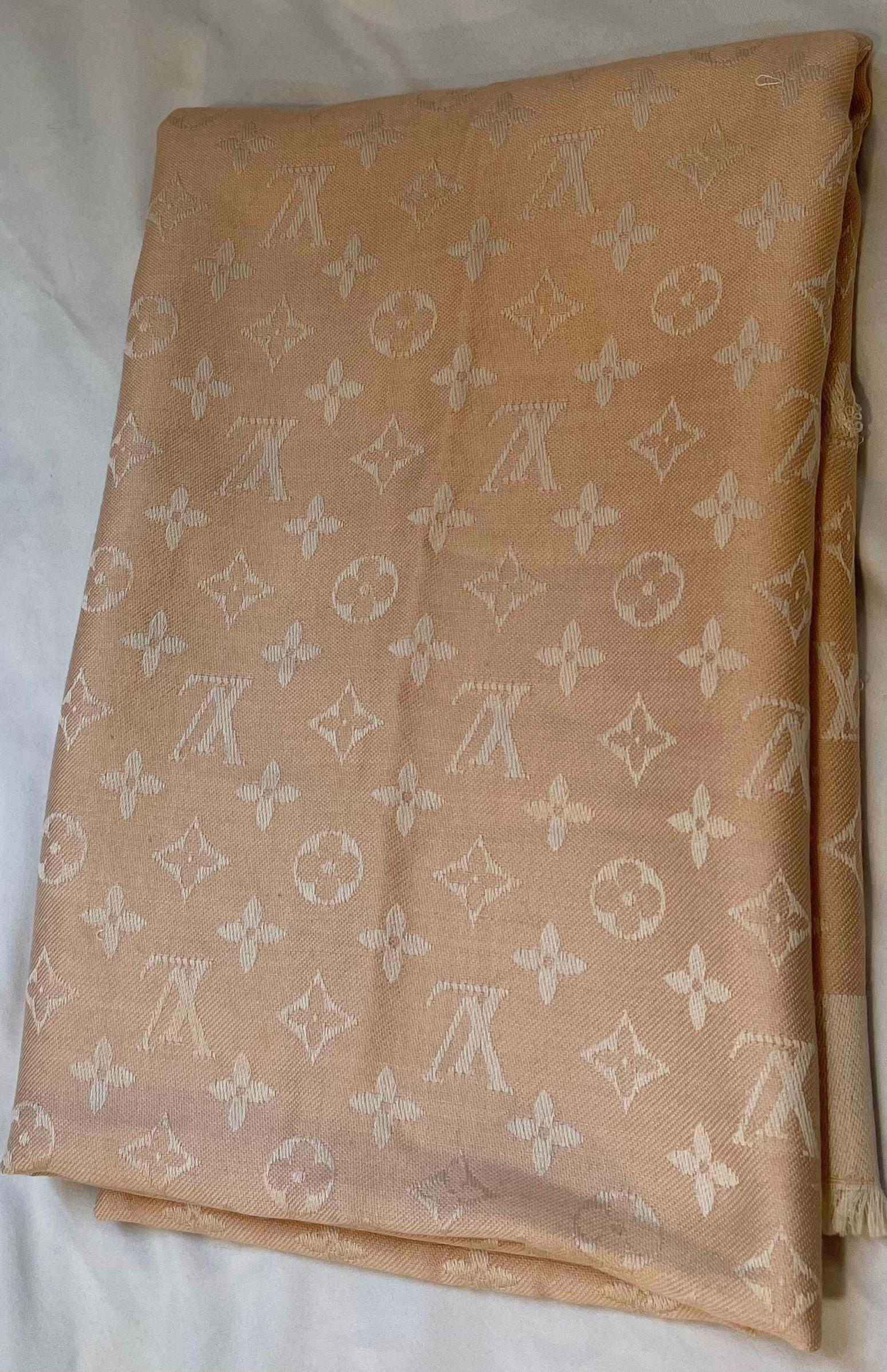 Brown Louis Vuitton Misty Pink  Monogram Shawl Scarf/Wrap Size 56X56, Excellent 