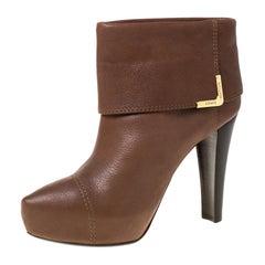 Louis Vuitton Mocha Leather Queen Ankle Boots Size 38