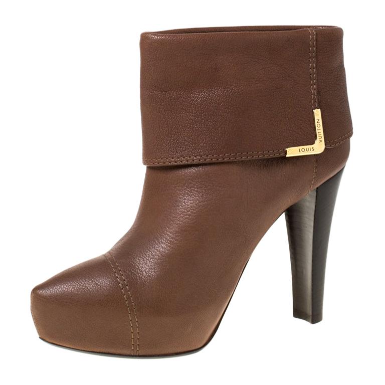 Louis Vuitton Mocha Leather Queen Ankle Boots Size 38 at 1stDibs ...