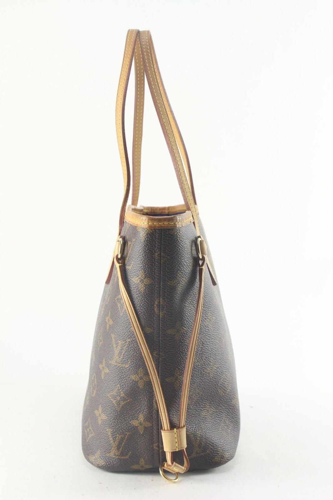 Louis Vuitton Mon Monogram Neverfull PM with Purple Yellow Stripe 3LV823K In Good Condition In Dix hills, NY