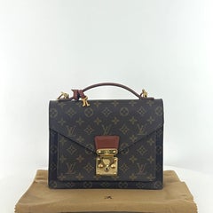 LOUIS VUITTON Monceau Brown Monogram Canvas and Leather Handbag 1990