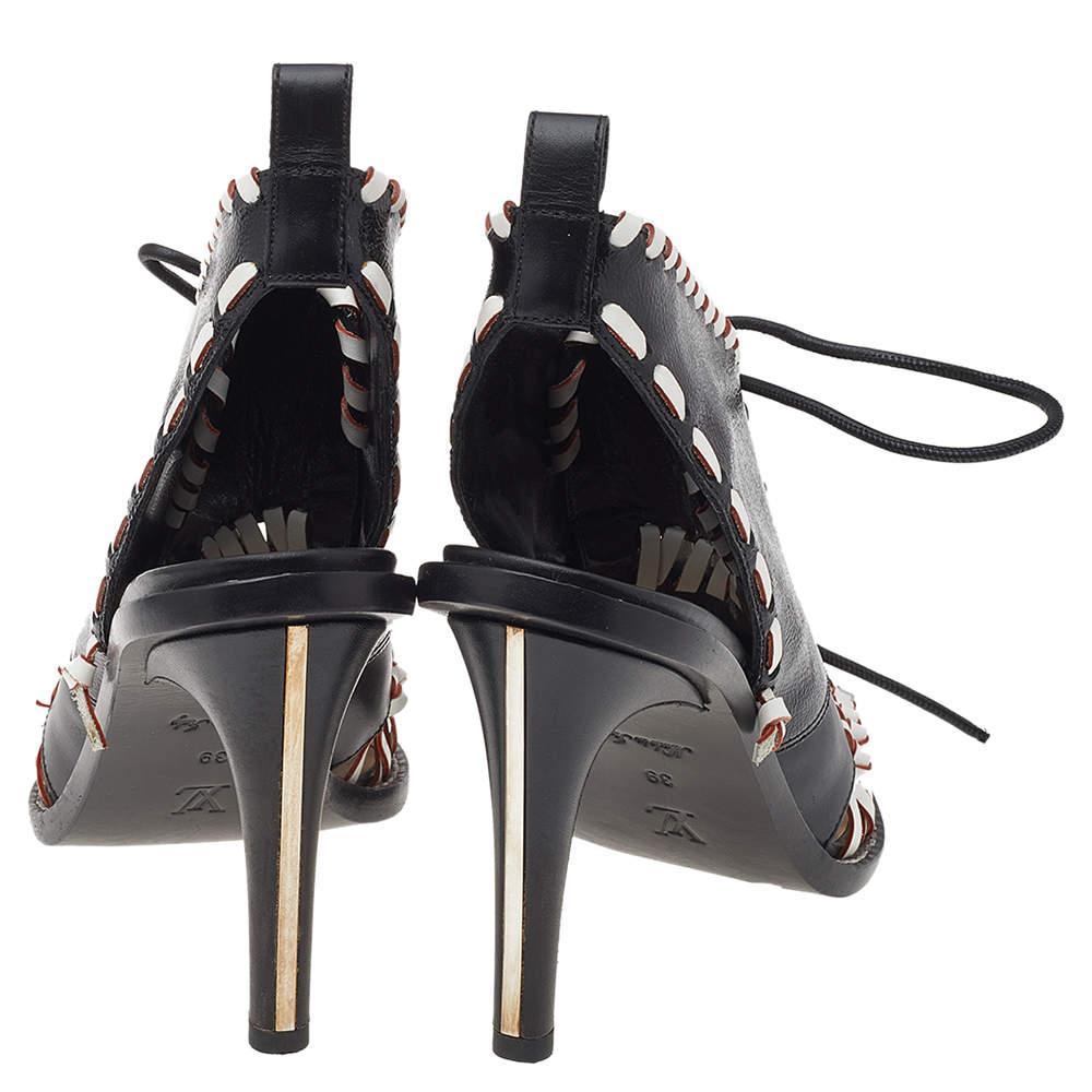 Black Louis Vuitton Monochrome Leather Manga Lace Up Slingback Booties Size 39 For Sale