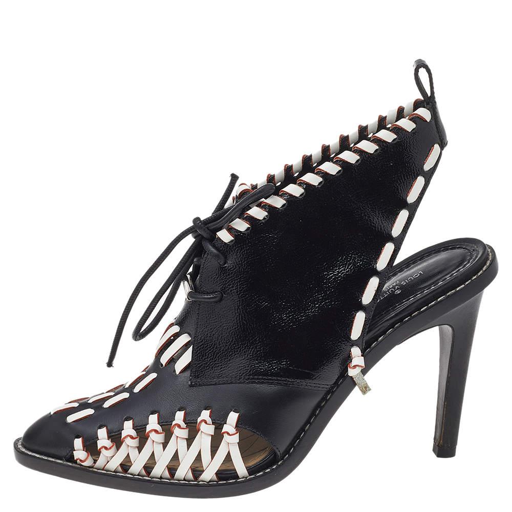 Louis Vuitton Monochrome Leather Manga Lace Up Slingback Booties Size 39 For Sale 1